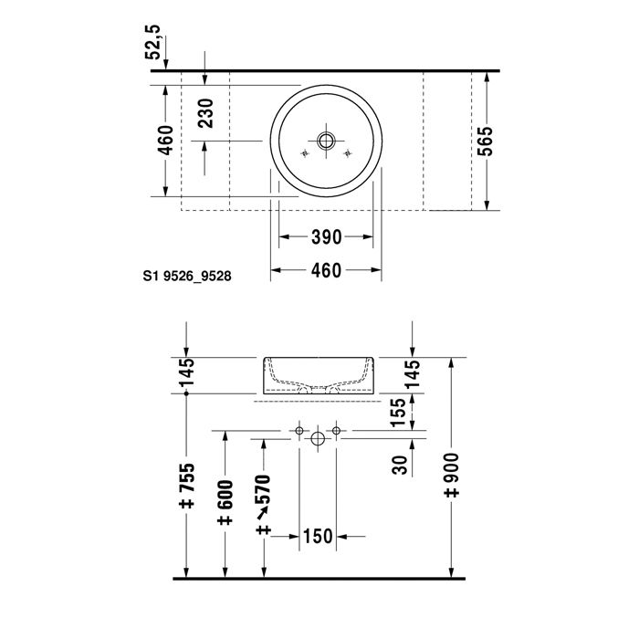 Duravit Starck 1 Раковина шлифованный вариант, без перелива, без площадки под смес., включая крепление, ? 460мм, Цвет: Белый