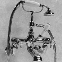 Devon Coventtry Смеситель для ванны настенный на 2 отв. с душевым комплектом , ручки белые,цвет хром