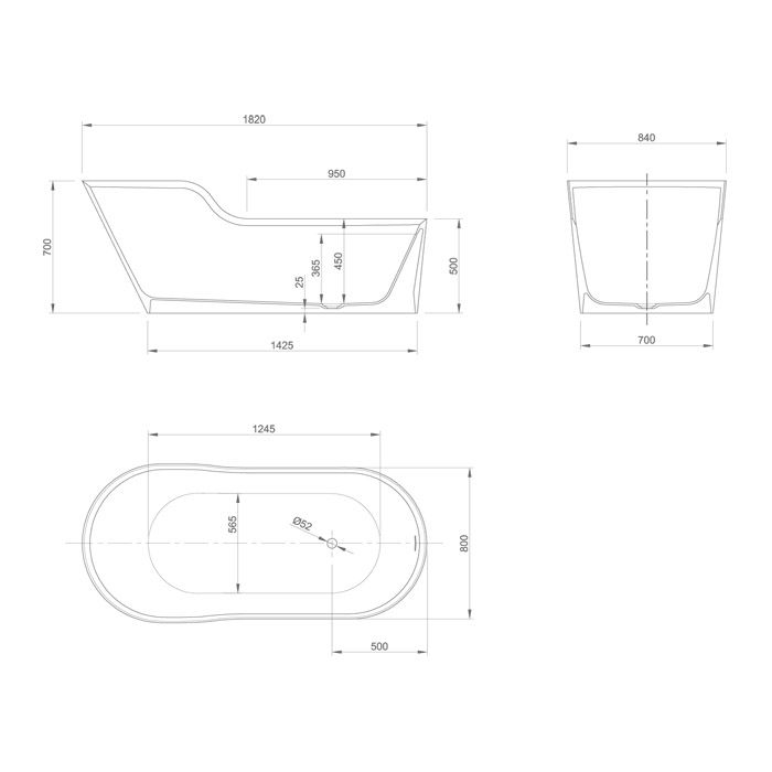 KNIEF Glow Ванна отдельностоящая ассимметричная правая  182х82х70/50см  со сливом, цвет белый матовый