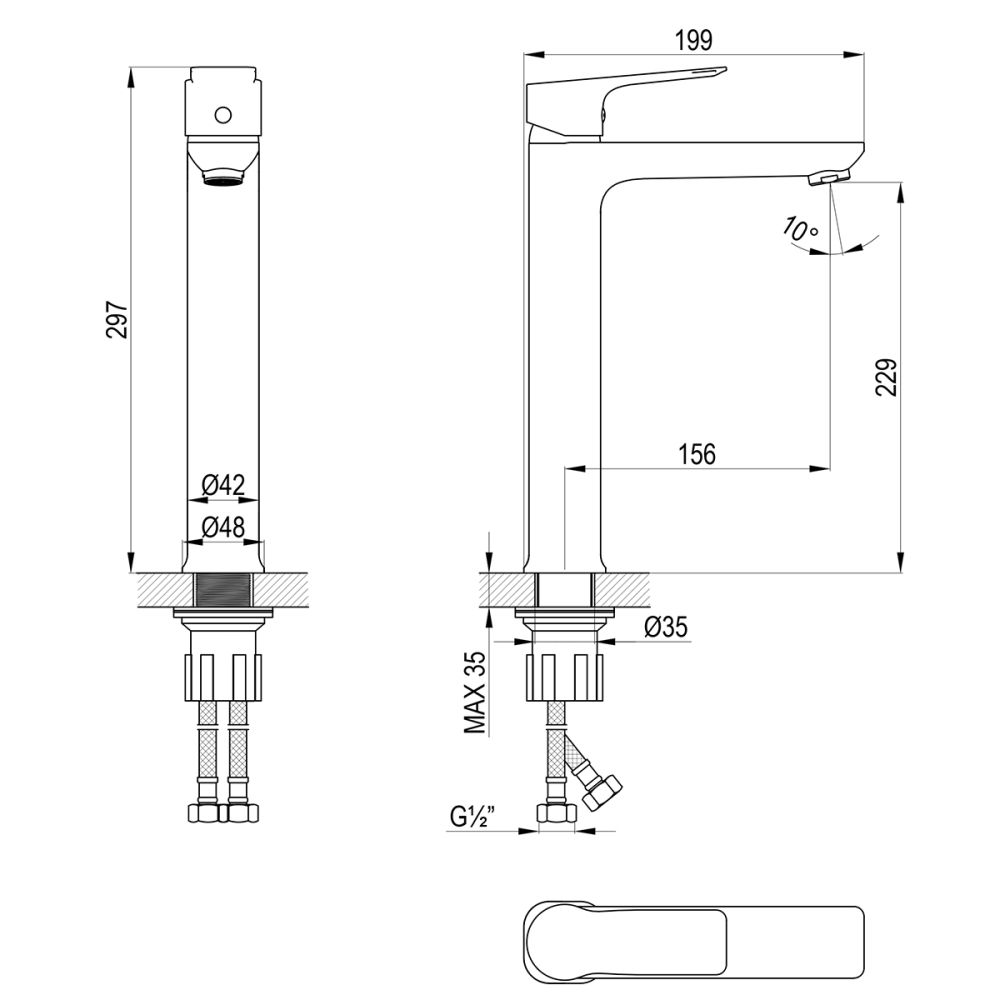 Смеситель Rossinka для раковины высокий монолитный (RS27-14BL), артикул RS27-14BL