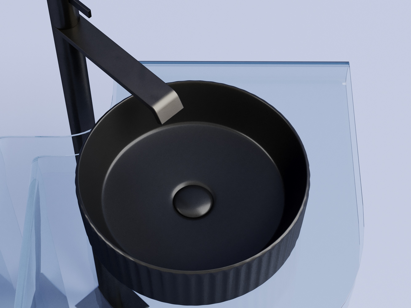 Умывальник чаша накладная круглая (цвет Черный Матовый) Элемент (Element) 360x360x115мм, артикул CN6057MB