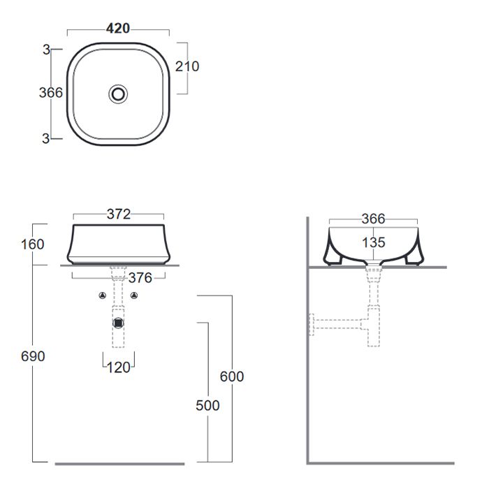 SIMAS SHARP Раковина 420х420 мм., для установки на столешницу, без отверстий для смесителя, без перелива, цвет Navy matt