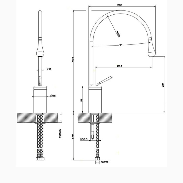 Gessi Goccia Смеситель для раковины на 1 отверстие, высокий, излив 244мм R=125, цвет: белый
