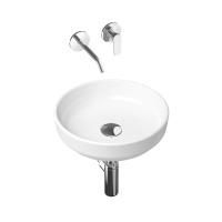 Комплект 4 в 1 Lavinia Boho Bathroom Sink Slim 21510138, накладная фарфоровая раковина 40 см, встраиваемый смеситель со скрытым механизмом, латунный сифон, донный клапан quick-clac