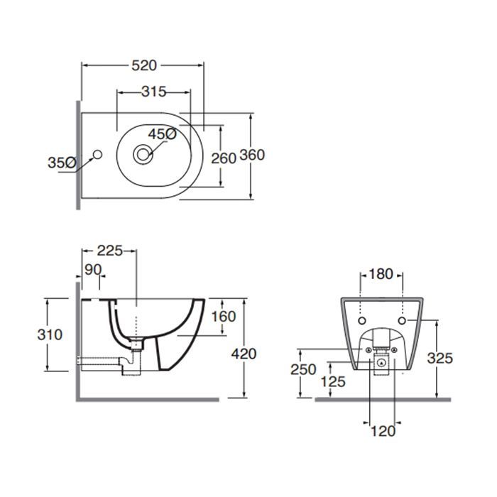 AZZURRA COMODA биде подвесное с 1 отв. под смеситель 51,5х36см, цвет Verde natura