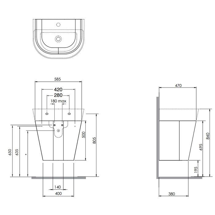 AZZURRA FORMA Раковина накладная/подвесная  65х50х16 см, с 1 отв под смеситель, цвет белый, артикул FMLP06550T0MBI*1