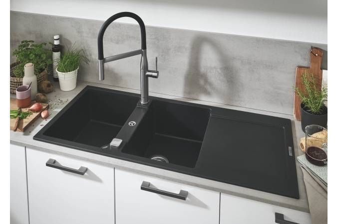 Мойка GROHE K500 с 2 чашами, 1160 x 500 мм, черный гранит (31647AP0) Мойка GROHE K500 с 2 чашами, 1160 x 500 мм, черный гранит (31647AP0)