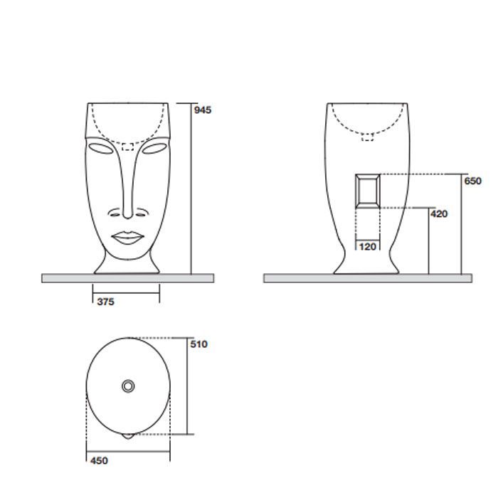 Kerasan Artwork Раковина свободностоящая "MOLOCO", с отверстием для слива в стену, цвет белый