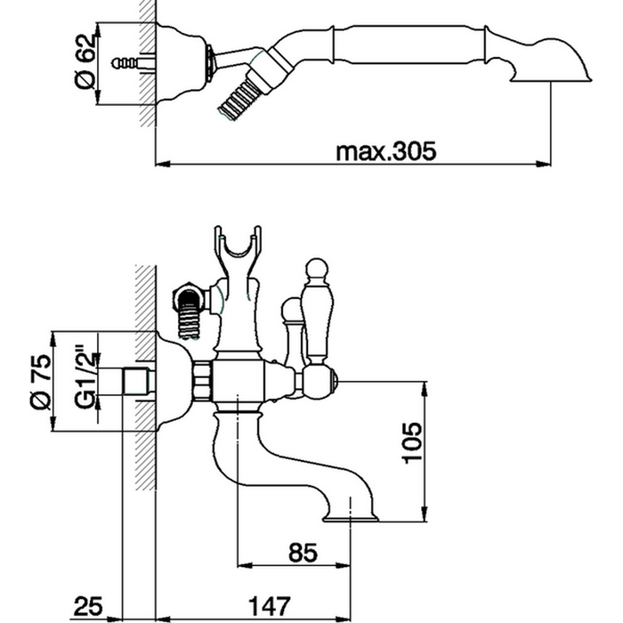 CISAL Arcana Toscana Смеситель для ванны с душевым комплектом, цвет золото/белый