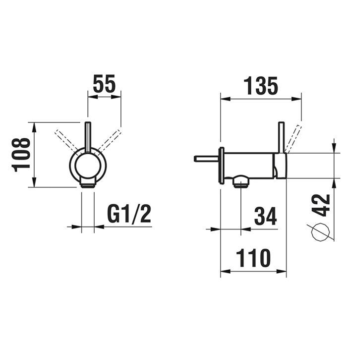 Смеситель для душа, Laufen, Twinplus, тип открывания воды-однорычажный, монтаж-настенный, отверстия для монтажа-1, внутренняя часть-необходимо заказать, для установки с Simibox 1-Point, цвет-хром