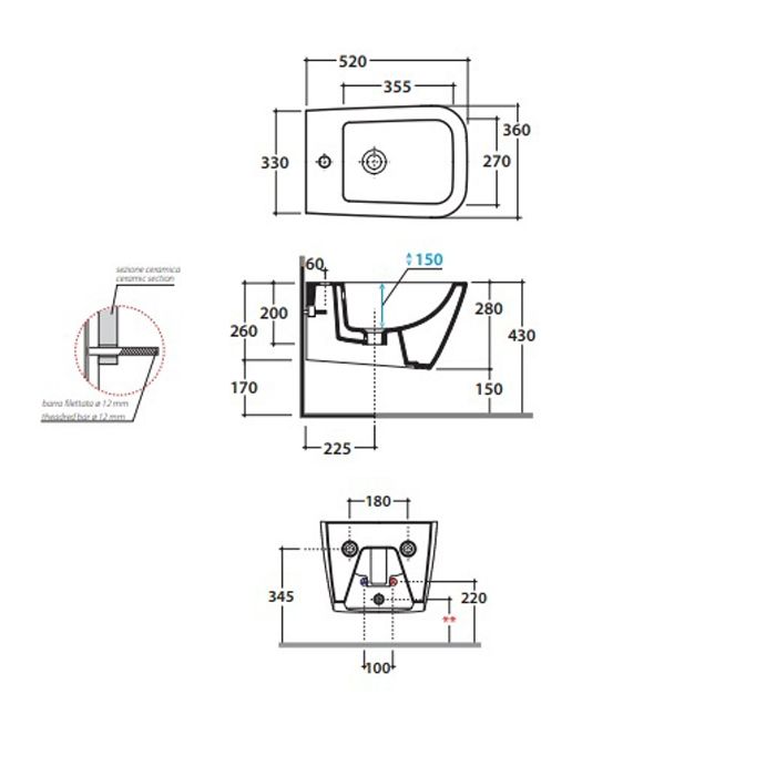 GLOBO Stone Биде подвесное 52*36см, c 1 отв.под смеситель, системой скрытого крепежа, цвет белый