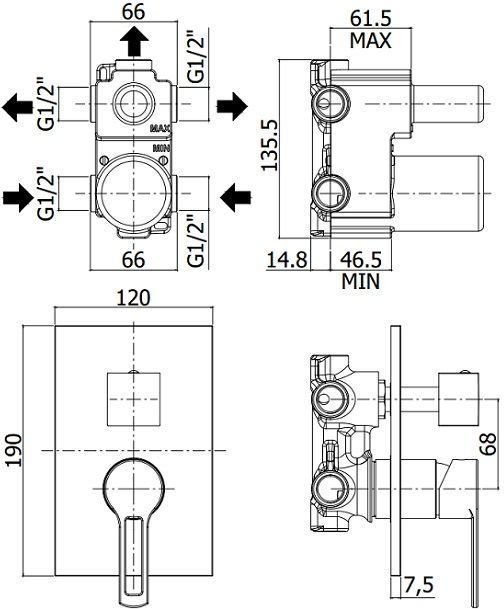 Смеситель для душа Paffoni Ringo RIN019NO/M (с внутренней частью), артикул RIN019NO/M