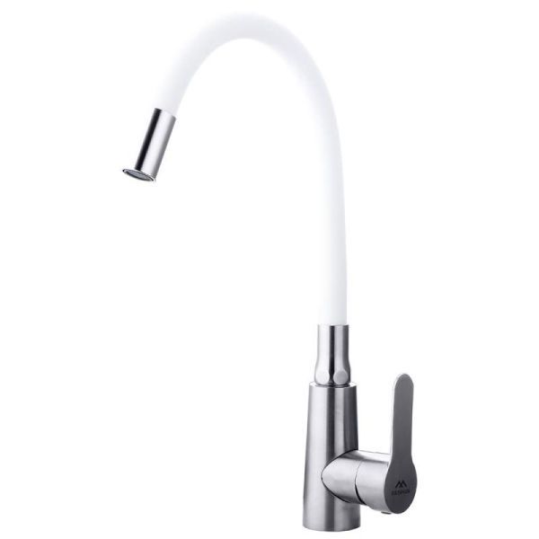 Смеситель для кухни с гибким изливом FASHUN A54301-8, сатин/белый