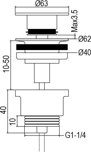 AQG, универсальный донный клапан click-clack, цвет матовое золото (PVD), артикул 400090925