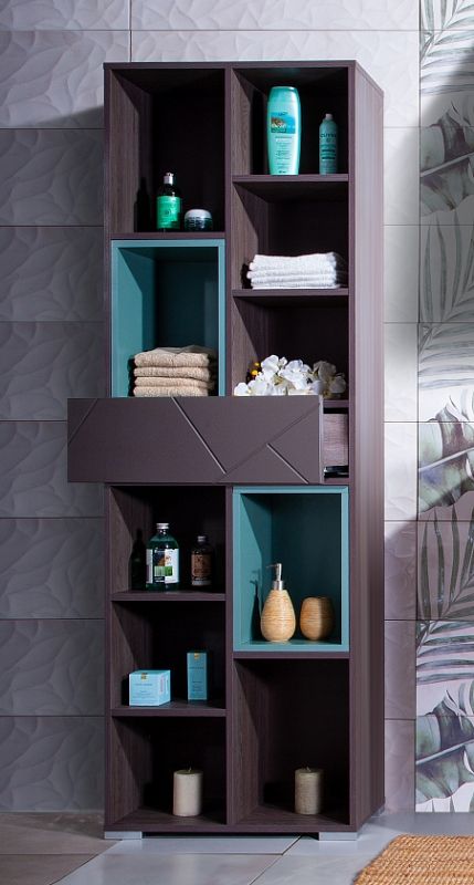 Шкаф пенал Бриклаер Кристалл 60 подвесной Ясень Анкор темный Муссон