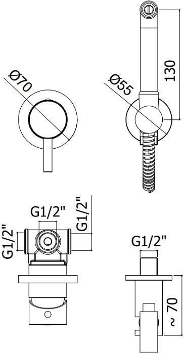 Смеситель с гигиеническим душем Paffoni KITDUP110HG (с внутренней частью)