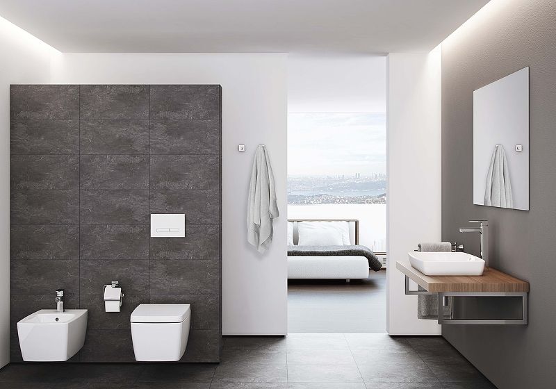 Metropole Rim-Ex Подвесной безободковый унитаз 56 см с функциями VitrAflush и VitrAfresh, с емкостью для чистящей жидкости, с функцией биде и встроенным смесителем Metropole Rim-Ex Подвесной безободковый унитаз 56 см с функциями VitrAflush и VitrAfresh, с емкостью для чистящей жидкости, с функцией биде и встроенным смесителем