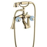 Bongio Rivoli Смеситель для ванны напольный с ножками, с ручным душем, цвет золото/Turchese 04