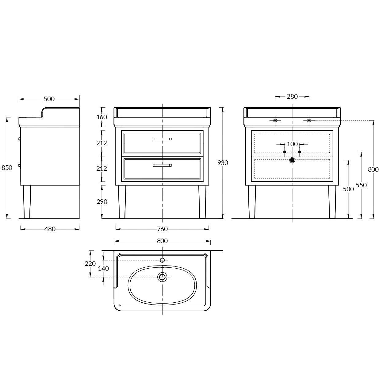 Тумба POMPEI напольная с ящиками 80, черная глянцевая