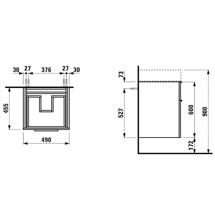 Laufen Kartell Тумба под раковину 810332, 490х455х615мм, с 2 выдвиж. ящиками, с сифоном, цвет: серый матовый, артикул 4.0750.6.033.634.1