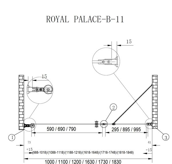 Душевая дверь в нишу Cezares ROYAL PALACE-A-B-11-100+90-CP-G профиль Золото стекло прозрачное с матовым узором