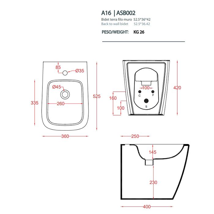 Artceram A16 Биде напольное 36х52 см, 1 отверстие, цвет cocoa
