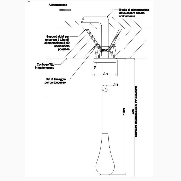 Gessi Goccia Потолочный излив каплевидной формы, для монтажа с удаленным управлением 33700/33709 (не входит в комплект), цвет: белый