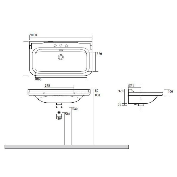 Kerasan Waldorf Раковина керамическая 100х55см, c 3 отверстием под смеситель, белая, цвет заглушки - хром