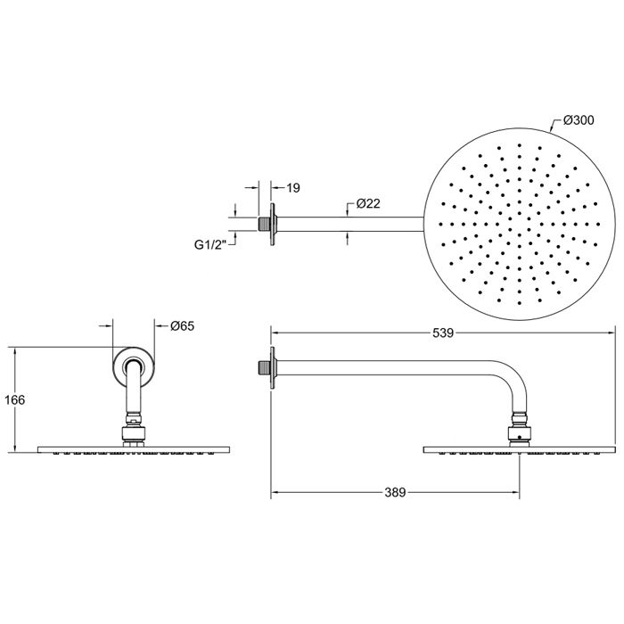 GESSI INCISO Душевая головка настенная, шарнирная на 1/2”,  Ø300мм, цвет: finox