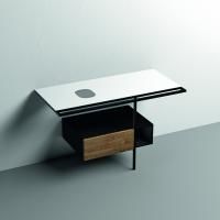 KERASAN THELMA  Структура металлическая напольная 120х74 см, нерж сталь, с полкой,ящиком, с отв под раковину,полотенц., цвет белый мат/черный матовый