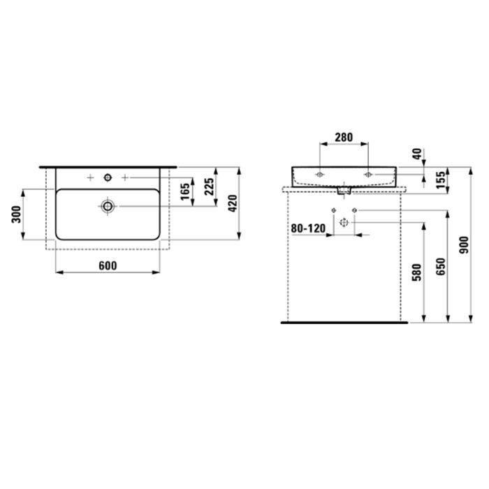 Laufen VAL Раковина 600х420х115мм с 1 отв. под смеситель, глазурь 2 стор, с покр. LLC, цвет: белый