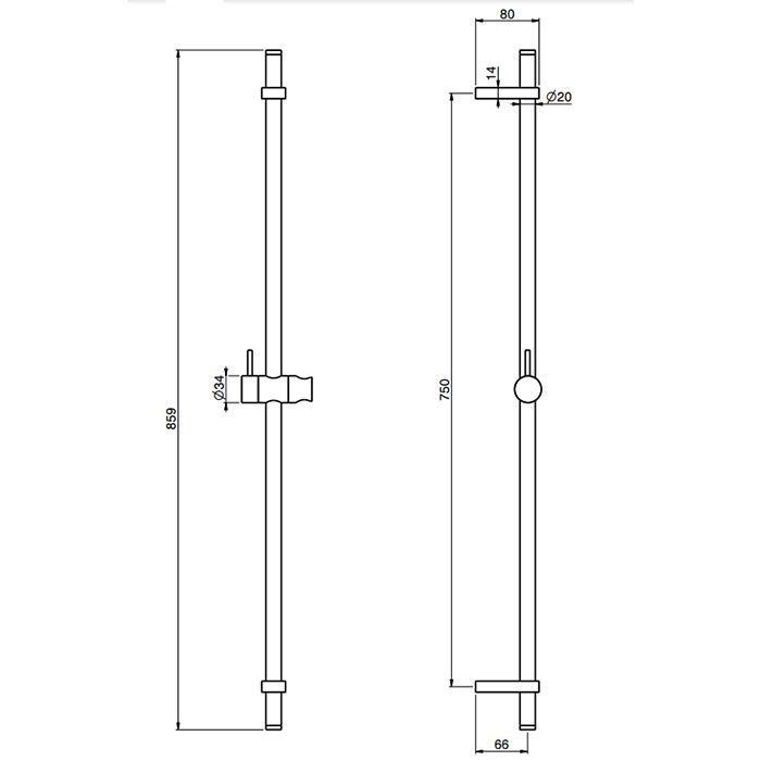 Штанга для душа, Fima Carlo Frattini, Sliding rail, длина штанги, мм-855, держатель ручного душа-есть, материал-латунь, цвет-чёрный матовый
