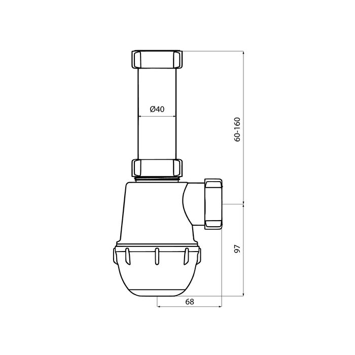 Сифон бутылочный IDDIS Optima Home 1.1/2x40мм, без выпуска (900A000010VD), артикул 900A000010VD