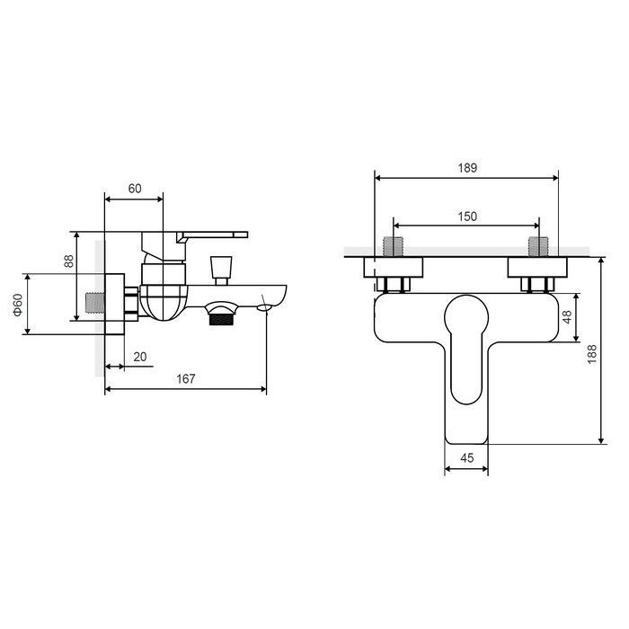 Смеситель для ванны EXCELLENT Oxalia AREX.9006CR (хром)