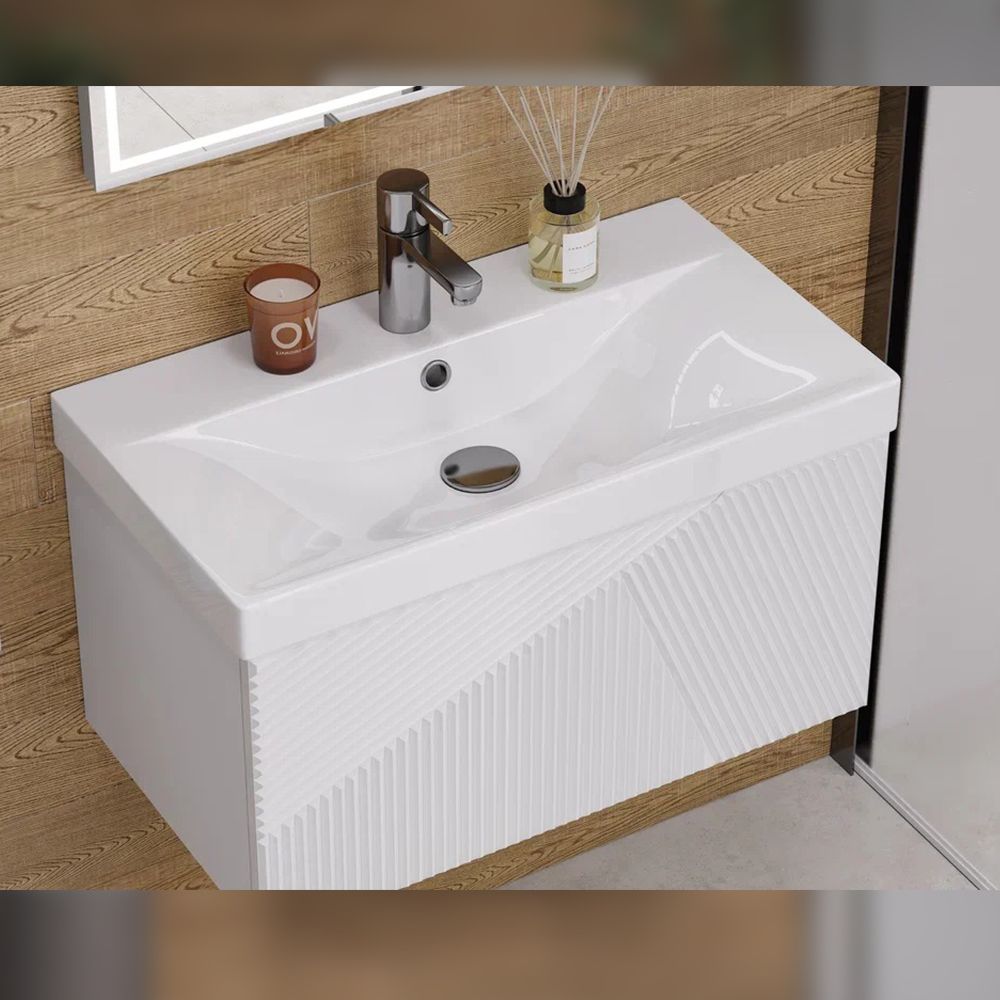 Тумба под раковину подвесная Velvex Edge tp.EDG.9696.70.1Y белый глянец, 70 см, артикул tp.EDG.9696.70.1Y белый глянец