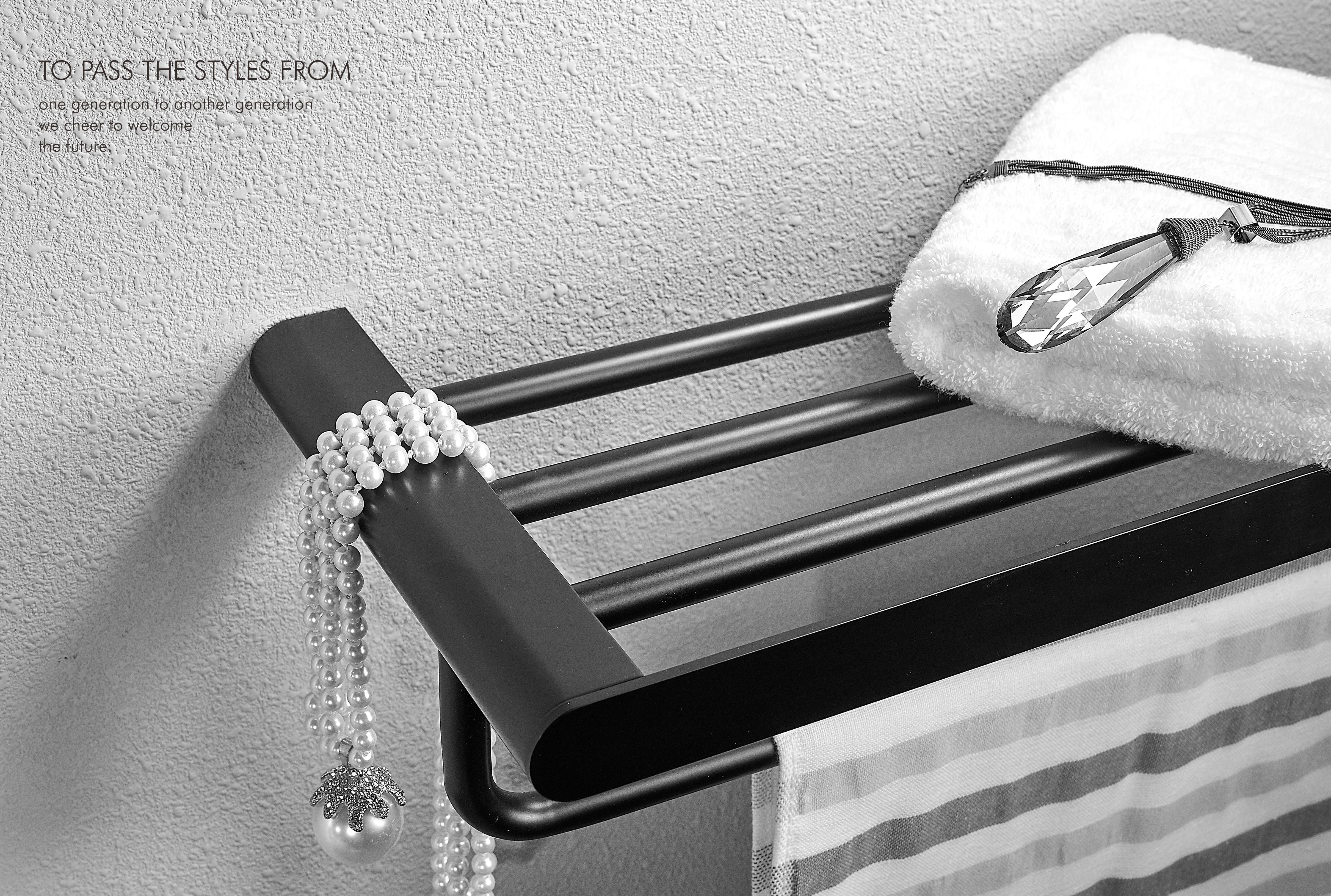 Полотенцедержатель с полкой WONZON & WOGHAND CARBON, Черный (WW-7781)