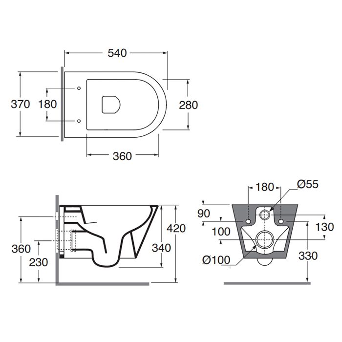 AZZURRA FORMA Унитаз подвесной 540х370х340 мм., безободковый, в комплекте с креплением, цвет Antracite