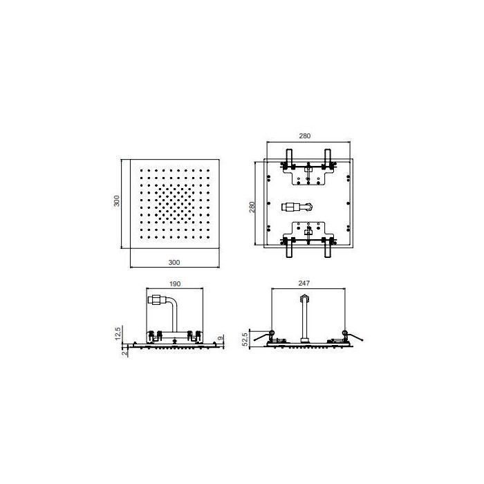 FANTINI ACQUAFIT Верхний душ 300х300 мм., встраиваемый в потолок, цвет Matt British Gold PVD