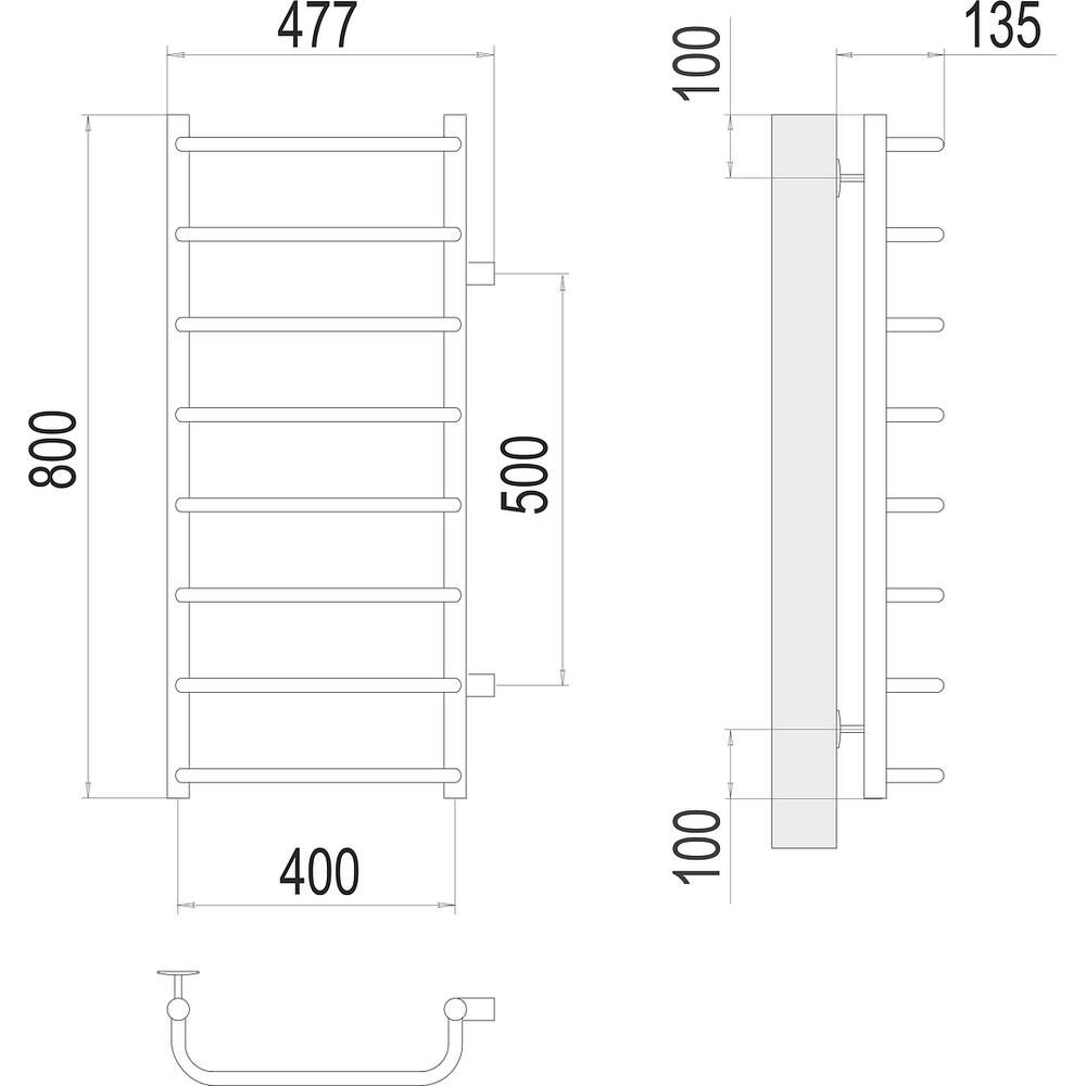 Полотенцесушитель водяной (боковое подключение) Terminus Стандарт П8 40х80
