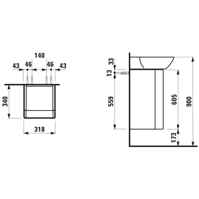 Laufen INO Тумба под раковину 810302, 320х340х605мм, с 1 дверцей, с сифоном, с 4 полками, DX, цвет: белый матовый, артикул 4.2535.2.030.170.1