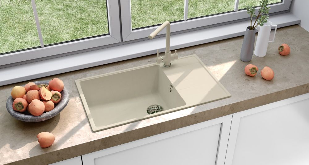 Кухонная мойка Ulgran Quartz Prima 860-02, лен, артикул Prima 860-02