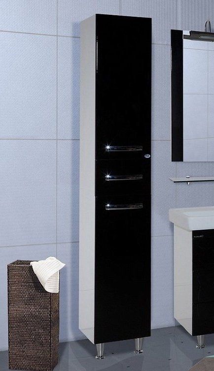 Шкаф пенал Bellezza Рокко 35 4625304100049 с бельевой корзиной Черный Белый, артикул 4625304100049