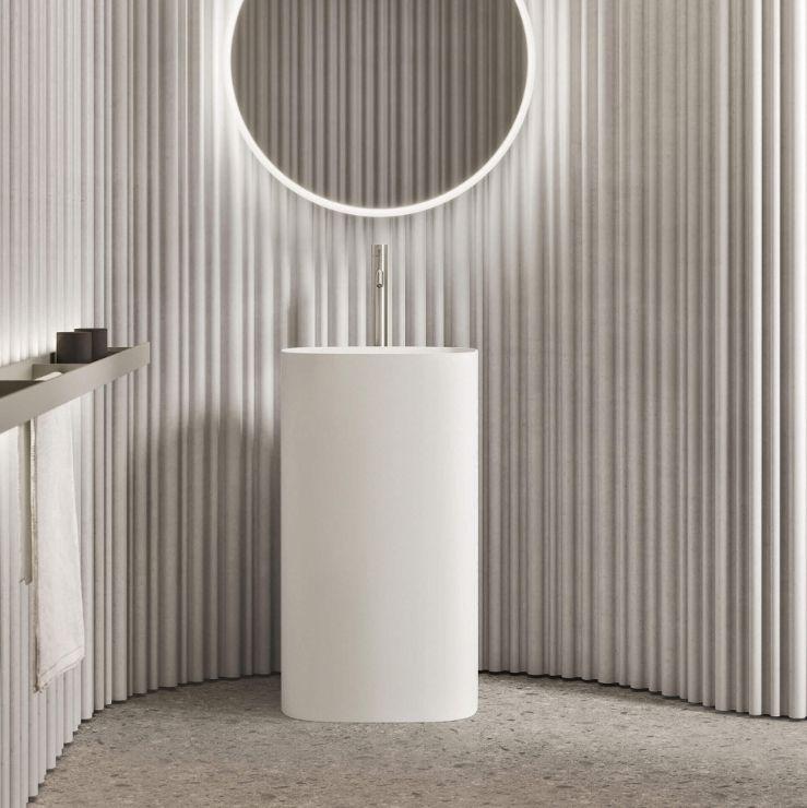 NOORTH milldue edition TUBE Раковина 48х38xh87 напольная из Ceramilux ,слив в стену, без отв. для смес, без перелива, цвет: белый матовый