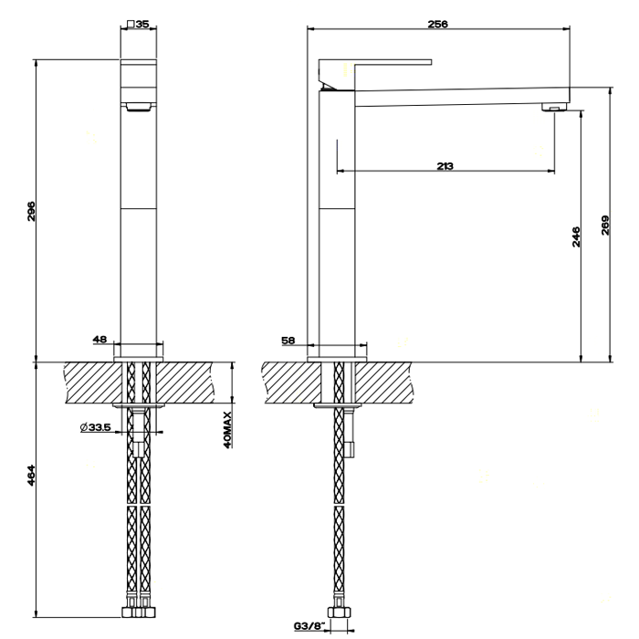 Gessi Rettangolo Смеситель для раковины с высоким изливом 213мм, цвет: хром