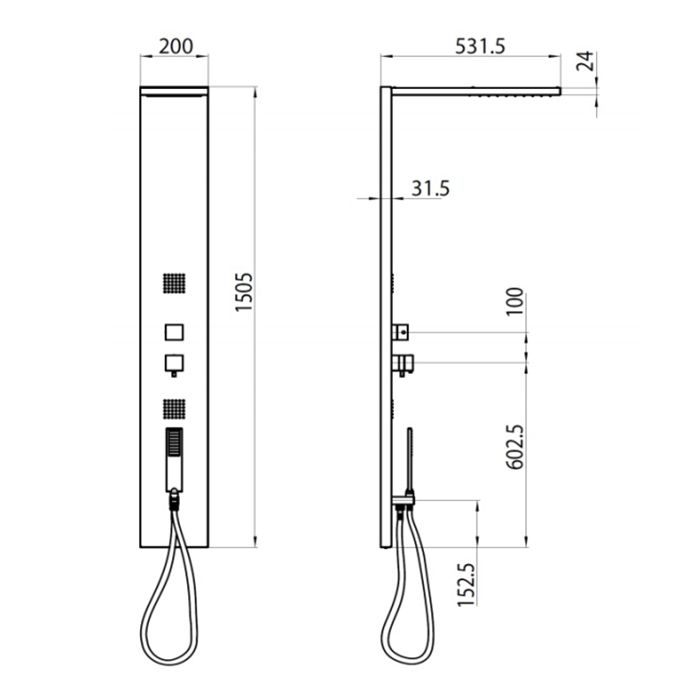 Bossini Manhattan Душевая панель из нерж/стали 200хh1500/вылет 532 мм, с 4мя функциями, смеситель термостат, цвет: хром ЦЕНА) Bossini Manhattan Душевая панель из нерж/стали 200хh1500/вылет 532 мм, с 4мя функциями, смеситель термостат, цвет: хром ЦЕНА)