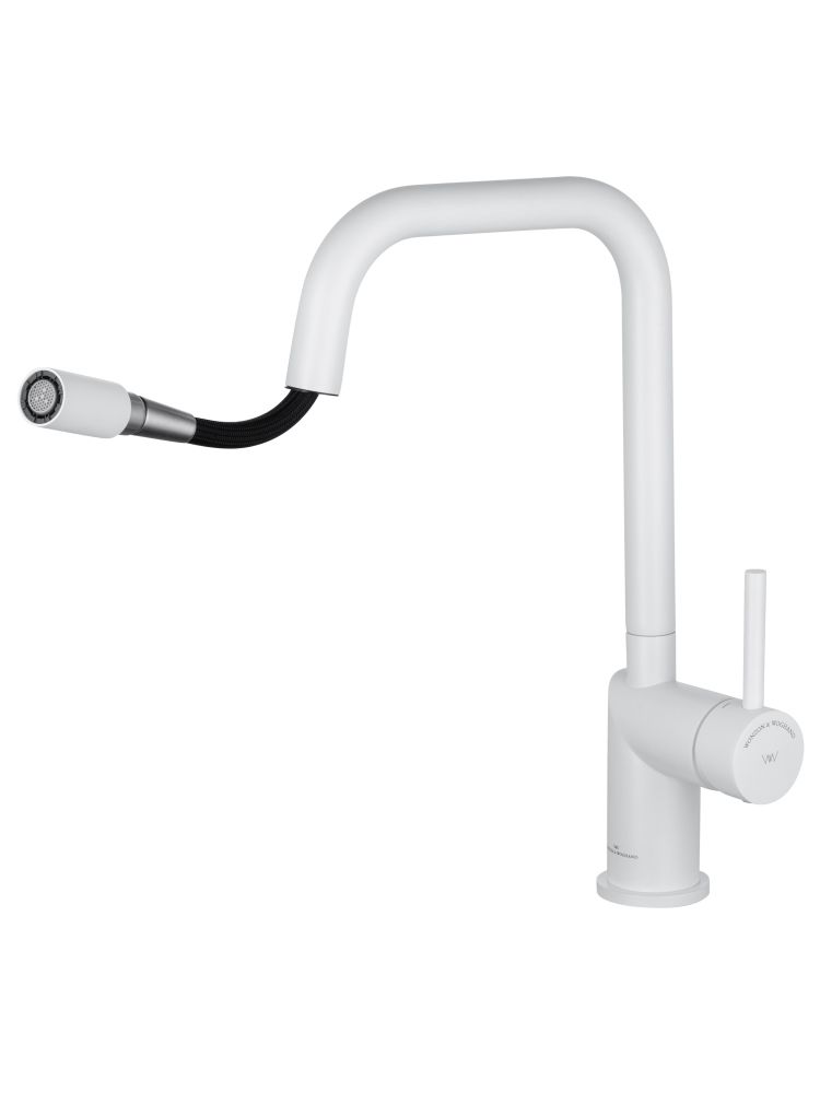Смеситель для кухни с выдвижным изливом WONZON & WOGHAND, Белый матовый (WW-6018-MW)