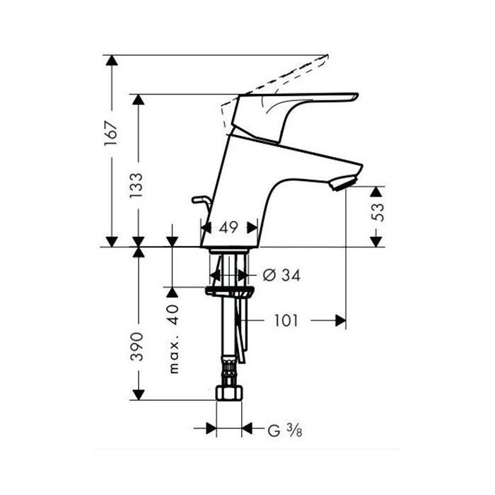 HG Focus Смеситель для раковины с донным клапаном Push-Open, на 1 отв., излив 101мм, h53мм, цвет: хром HG Focus Смеситель для раковины с донным клапаном Push-Open, на 1 отв., излив 101мм, h53мм, цвет: хром