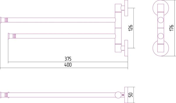 Полотенцедержатель, Сунержа, ВЕЕР, двойной, поворотный, ширина, мм-400, глубина, мм-50, высота, мм-176, тип установки-настенный, материал-нержавеющая сталь, цвет-золото