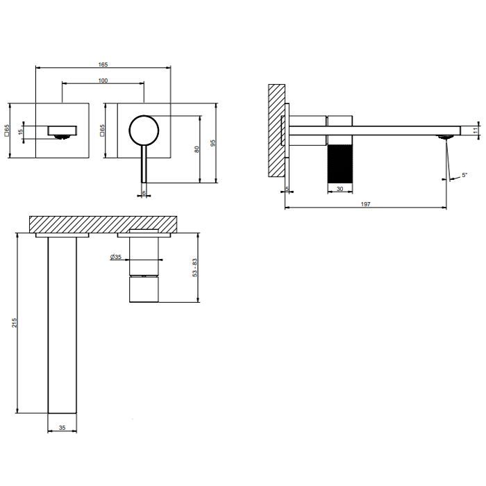 GESSI  INVERSO DIAMANTATO Внешняя часть настенного смесителя для раковины, цвет: Finox Brushed Nickel