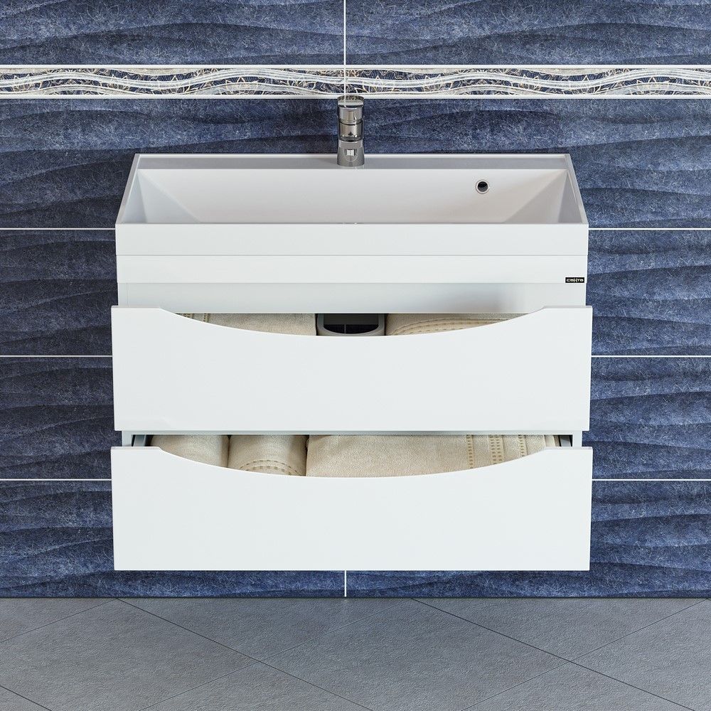 Тумба под раковину Санта Сатурн 80 см, 700271, 2 ящика, подвесная, белый(ум. Classic 80 литой мрамор)